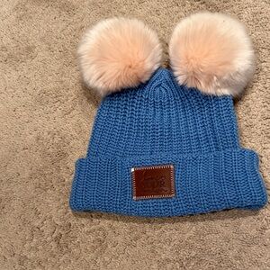 Love Your Melon Blue Knit Hat with Pom Poms